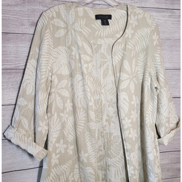 Tahari Womens Cardigan Sweater Size M Linen Blend Beige Cream Open Front Floral - Picture 6 of 12